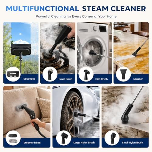 Steam Cleaner 1.4L Tank, 1500W High Power, 6 Adjustable Steam Levels, 15-Second Fast Heating, 17-in-1 Multi-Purpose Accessories for Floor, Kitchen, Grout, Tile, Car, Upholstery, and Home Deep Cleaning - Image 6