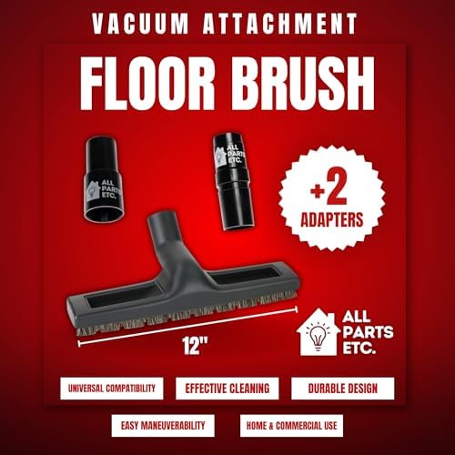 Vacuum Floor Brush Attachment, 12 Inch Brush for 1.25” Vacuum Accessories with Two Adapters for 1 3/8” & 1.5" Compatibility with Shop Vac, Shark, Miele, Bissell, Nutone, & Central Vacs - Image 4
