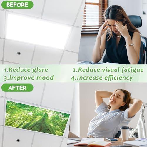 6 Pcs Fluorescent Light Covers with 60 Magnets Decorative for Classroom Ceiling Lights 4 x 2 Feet Magnetic Light Cover Filter Easy Install for Office Hospital Home Ceiling Supplies (Rainforest) - Image 4