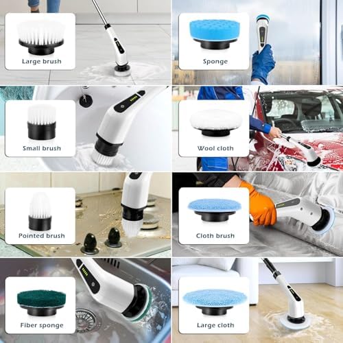 Electric Spin Scrubber, Cordless Cleaning Brush Scrubber for Home, 8 Replaceable Brush Heads, 3 Adjustable Size, 2 Speeds for Bathroom Shower Bathtub Glass Car, Gift for Holidays Birthday - Image 2