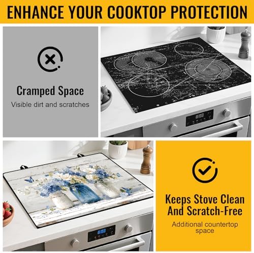 NYZE Stove Top Cover for Electric Stove, 28x20 Inch Stovetop Cover Flat Top Protector Dish Drying Mat for Kitchen (Blue & White Floral) - Image 5