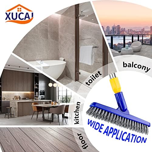Long Handle Grout Brush for Floor to Wall Grout Line Cleaning,No Knees Floor Scrub Brush with Stiff Bristles for Tile,Shower,Bathroom,Toilet by XUCAI Household Cleaning Supplies-Dreamy Blue - Image 6