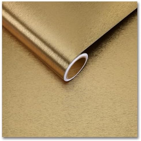 CRE8TIVE Thick Brushed Brass Gold Stainless Steel Contact Paper Peel and Stick Kitchen Wallpaper Metallic Gold Wallpaper Removable Self Adhesive Refrigerator Vinyl Wrap for Cabinets Furniture 12"x354" by CRE8TIVE