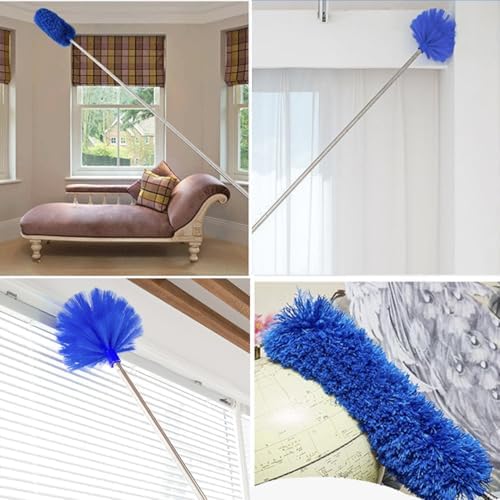 Cobweb Duster with Extension Pole, Ceiling Cob Web Cleaner Kit with 2 Duster Heads, 15-100 Inch Telescopic Microfiber Cleaning Duster, Long Corner Duster Tool for High Walls, Fans, Blinds Blue - Image 6