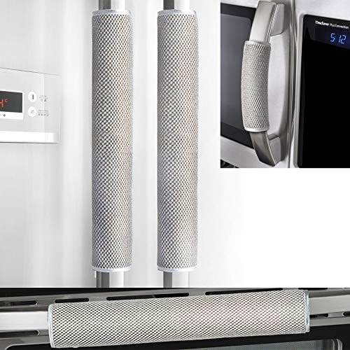 OUGAR8 Refrigerator Door Handle Cover Set of 4, Kitchen Appliances Gloves Fridge Microwave Dishwasher Door Cloth Protector-Catches Drip,Fingerprint Dust Cover (4pcs, Gray Plush) by OUGAR8