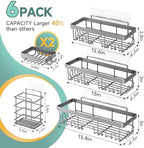 Veken 6-Pack Rustproof & Waterproof Shower Caddy, Adhesive Shelves Rack, Large Capacity Bathroom, College Dorm & Apartment Organizers, No-Drill Wall Mount Living Room & Bedroom Decor, Light Grey - Image 5