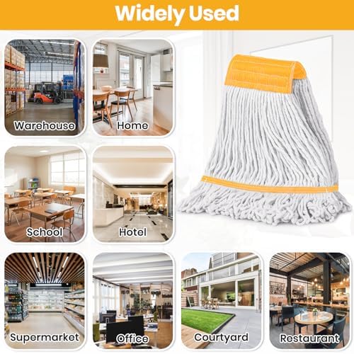 (1PK) Commercial Mop Head Replacement 16 oz, Heavy Duty Wet Industrial Mop Refills for Floor Cleaning, Cotton, String, Loop-Ended, 4.5” Headband, Janitor Supplies - Image 6