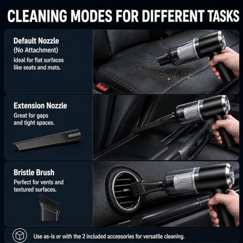 Handheld Vacuum Cordless, 28000Pa Powerful 4 in 1 Portable Vacuum Cleaner with HEPA Filter, Lightweight USB Rechargeable Mini Vacuum for Car, Pet Hair, Dust, Crumbs (Black) - Image 6