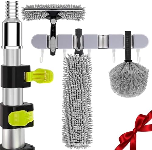 【Upgrade Anti Rotation 】 20FT High Reach Duster Kit,Lightweight Aluminum Alloy Extension Rod,5-Piece Set,210° Steering Head Clean Various Angle,for Cleaning Ceiling,High Wall by Convenientforyourlife