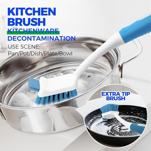 Holikme Cleaning Brush Set for Household Use, Scrub Brush, Kitchen Brush, Tile Lines Brush for Bathroom, Floor, Tub, Shower and Kitchen Surface (Blue) - Image 4