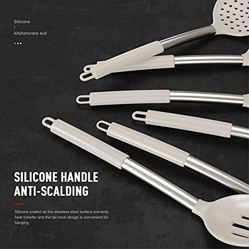 oannao Large Silicone Cooking Utensils Set - Heat Resistant Kitchen Utensils,Turner Tongs,Spatula,Spoon,Brush,Whisk,Stainless Steel Cooking Tool for Nonstick Cookware,Dishwasher Safe (Khaki) - Image 2