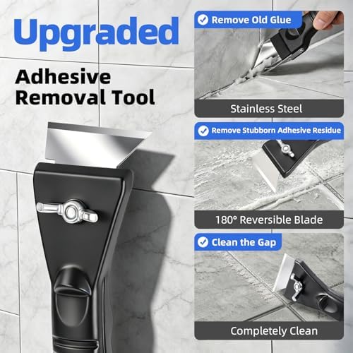 Silicone Caulking Tool Kit, Caulk Remover Tool, Putty Knife Scraper, 3 Glass Glue Corner Scrapers, Grout Removal Tool with Stainless Steel Head for Kitchen Bathroom and Window - Image 2