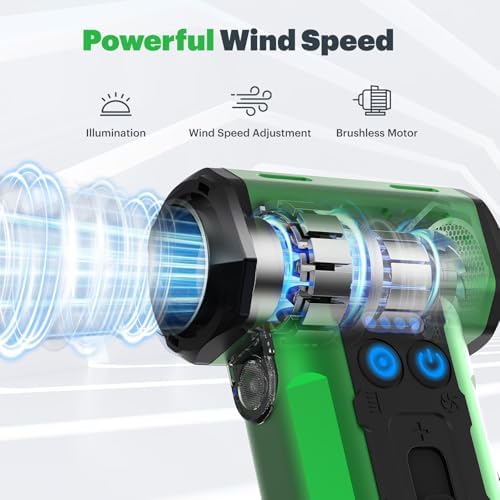 SCHNEIDER Compressed Air Duster and Vacuum Cleaner with 2-in-1 Blow & Suction Function, 130000RPM Electric Air Dust with Multi-Speed Adjustable/LED Light for PC Keyboard Cleaning, Car, Home - Image 2