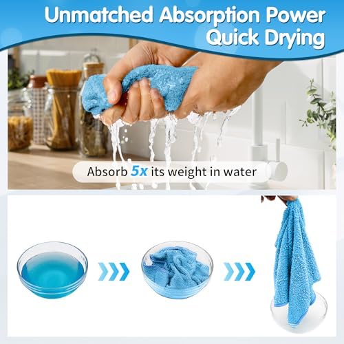 FIXSMITH Blue Microfiber Cleaning Cloth -Pack of 8, Highly Absorbent Cleaning Rags, 16"X12" All Purpose Cleaning Towels for Housekeeping, Kitchen, Car, Lint Free and Reusable Microfiber Towels - Image 6