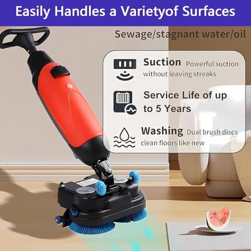Floor Machine,Walk-Behind Commercial Floor Scrubber,Dual Brush Heads for Cleaning (43cm/16.9in Cleaning Width),Working Efficiency (12000ft²/h),for Restaurants/garages/Gyms Grey - Image 3