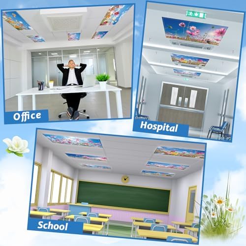 6 Pcs Fluorescent Light Covers with 60 Magnets Decorative for Classroom Ceiling Lights 4 x 2 Feet Magnetic Light Cover Filter Easy Install for Office Hospital Home Ceiling Supplies (Flower Bush) - Image 5