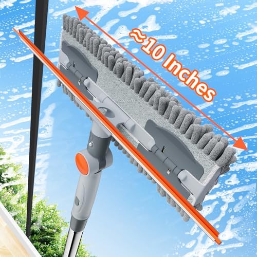 6.4FT Extendable 2-in-1 Window Washing Kit with Long Handle, 180° Rotatable Head & No-Drill Storage Holder, Streak-Free Window Squeegee for High Windows, Glass, Shower, and Car Windshield Cleaning - Image 4
