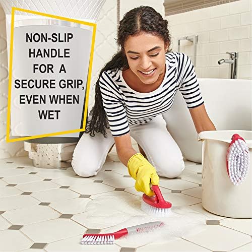 Scrub Brush Set of 6 pcs - Red or Blue Randomly Color, Cleaning Shower Scrubbers with Squeegee for Shower Glass & Adhesive Wall Hooks Including Grout Cleaner Brush for Cleaning Bathroom, Tile - Image 4