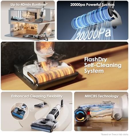 Tineco Floor ONE Stretch S6 Cordless Wet Dry Vacuum Cleaner, 180°Lay-Flat Smart Vacuum Mop, 40 Minutes Long Runtime 158℉ Flashdry Self-Cleaning, Dual-Sided Edge Cleaning Lightweight Floor Cleaner - Image 4