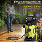 5000 Max Pressure Washer with Adj-8-Level Touch Screen, 34" Tall Power Washer, 35ft Power Cord w/GFCI, Inlet Hose&Filter&500mlFoam Cannon for Cars/Fences/Driveways/Home Cleaning，Yellow - Image 2
