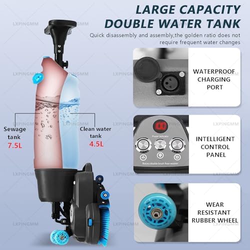 Electric Floor Scrubber Cleaner,43cm Dual-Brush Walk-Behind Machine Portable Commercial Floor Scrubber,36V Battery Powered,360° Rotating Head,1200 m²/h,for Tile and Hard Surfaces Red - Image 6