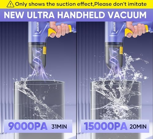 Car Vacuum Portable Cordless 3 in 1 Handheld Car Vacuum 15000PA High Power with Brushless Motor,5200mAh withType-C Charing Small Vacuum Cleaner Portable Cordless,SW101Blue Yellow - Image 3