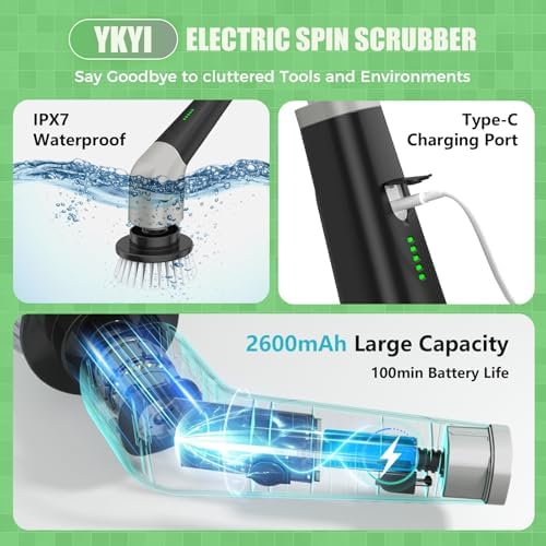 YKYI Electric Spin Scrubber, Cordless Power Cleaning Brush with Long Handle - Image 4