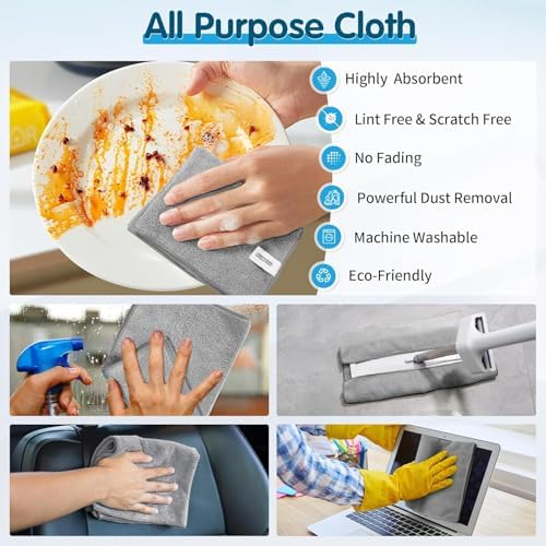 FIXSMITH Grey Microfiber Cleaning Cloth -Pack of 24, Highly Absorbent Cleaning Rags, 16"X12" All Purpose Cleaning Towels for Housekeeping, Kitchen, Car, Lint Free and Reusable Microfiber Towels - Image 4