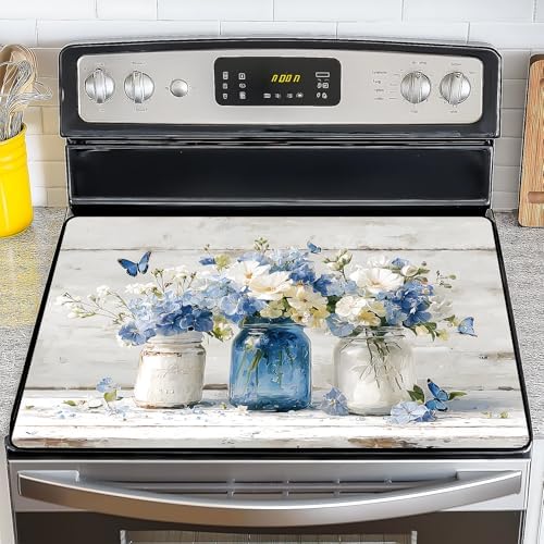 NYZE Stove Top Cover for Electric Stove, 28x20 Inch Stovetop Cover Flat Top Protector Dish Drying Mat for Kitchen (Blue & White Floral) by GIVEYOUTHEBEST