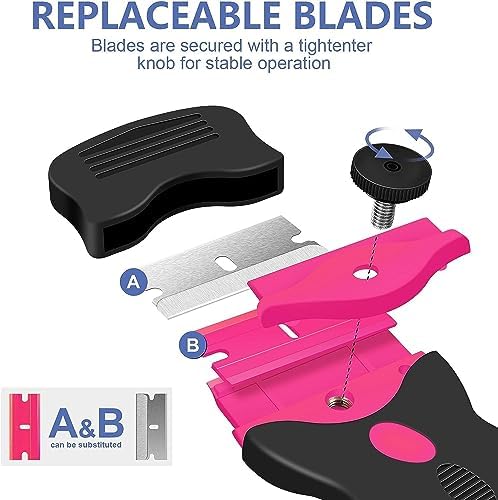 DEKEones Razor Blade Scraper, Double Edged Razorblade Scraping Tool with 10 Pcs Razor Blades, Paint Scraper for Glass, Decals, Tint, Stickers, Labels, Caulk, Adhesive(Pink) - Image 2