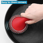 Cast Iron Scrubber,Stainless Chainmail Scrubber with Handle,Red - Image 4