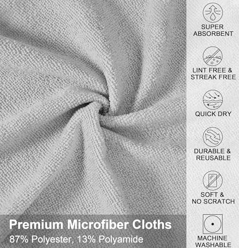 UPSTAR Microfiber Cleaning Cloth, Reusable Paper Towels Rolls, 50 Packs 12x12 inch Cleaning Rags for Washing Dishes, Kitchen, Bathroom, Car, Grey - Image 2