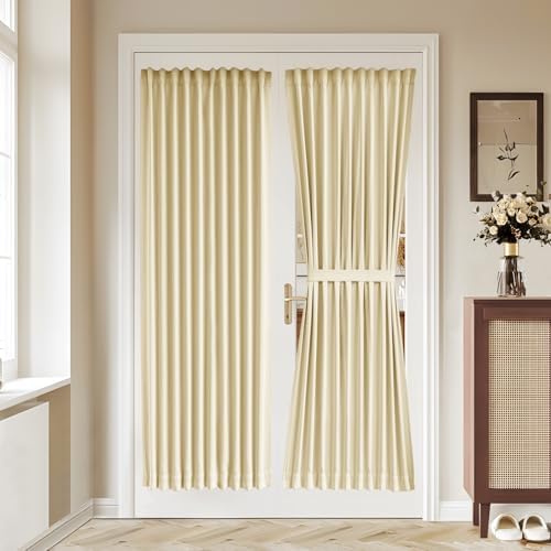Vatge French Door Curtains - 36W x 72L Front Door Curtain Panel, Rodless Installation Door Window Curtains for Doorways, 1 Panel, W36 x L72, Light Beige by Vatge