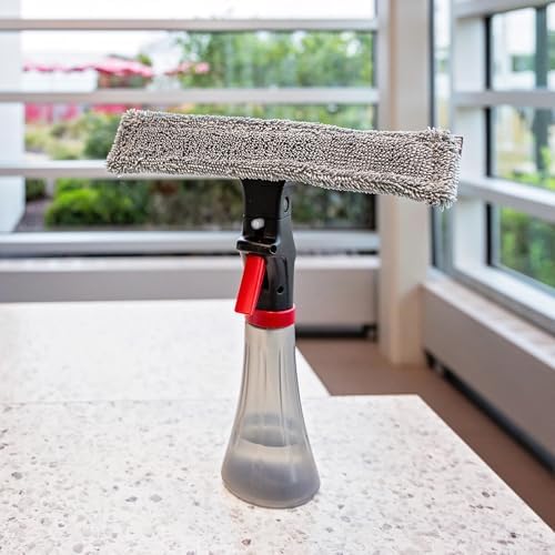 Libman 3-in-1 Window Squeegee Spray Tool – Spray Bottle with Microfiber Scrubber and Rubber Blade – All-in-One Glass Cleaner – Streak-Free Shine – Machine-Washable – Easy Storage & Use - Image 4