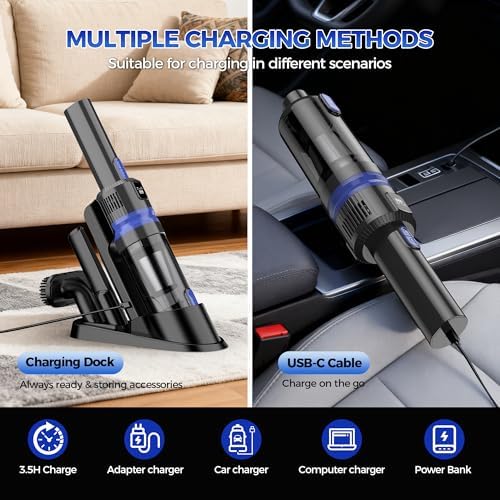 Handheld Vacuum Cordless Rechargeable 2-Speed Modes| 3-in-1 Portable Cordless Vacuum Cleaner with Charging Dock, for Car Home Office and Pet Hair（Blue） - Image 5