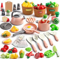 90Pcs Kitchen Playset Accessories, Pretend Cooking with Pots, Pans, Cookware, Food, Fruit, Veges, Color Sorting Baskets, Prop Money, Learning Gift for Girls Boys Toddlers (Pink) by JOKERKING