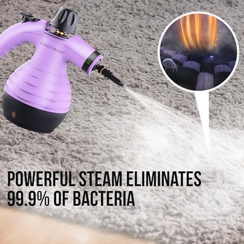 Comforday Multi-Purpose Handheld Pressurized Steam Cleaner with 9-Piece Accessories, Handheld Steamer Perfect for Stain Removal, Curtains, Car Seats, Floor, Bathroom, Window Cleaning (Purple) - Image 2