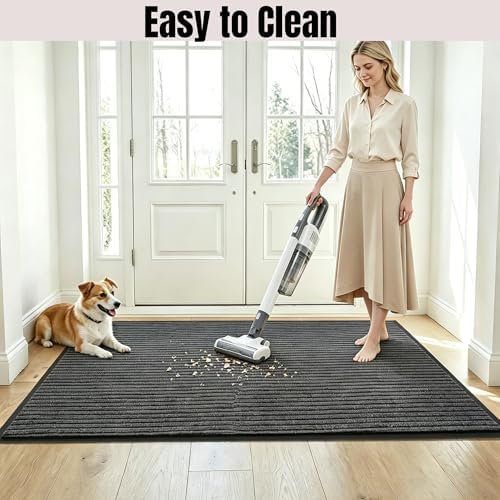 Commercial Entrance Mat 4' x 16.4' Runner Rugs, Non‑Slip Rubber Backing Indoor Outdoor Carpet Runner, Heavy Duty Floor Mat for Entryway Hallway Kitchen Garage Patio Balcony Office, Grey - Image 6