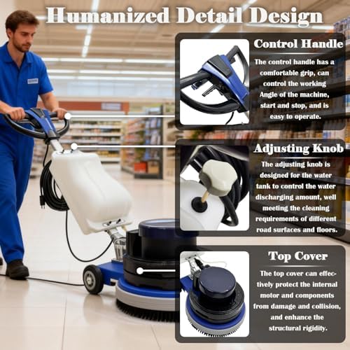 TECHTONGDA 18"Commercial Floor Scrubber Industrial Floor Buffer Machine Buffer Heavy Duty Floor Grinder Polisher Machine Carpet Cleaning Machine with Weighing Iron Clean/Grind/Polish/Wax 110V - Image 6