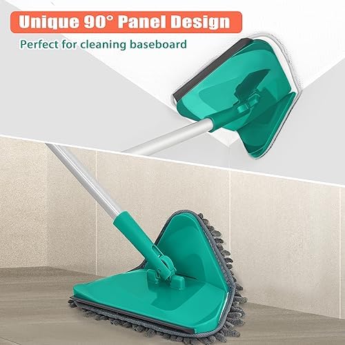 JEHONN Wall Cleaner Mop with Long Handle 82 Inches, 3-in-1 Ceiling Cleaning Tool Duster with 6 Replacement Microfiber Chenille Pads for Painted Walls, Baseboard, Window, Floor (Green) - Image 4