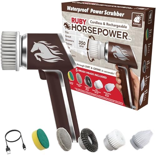 Horsepower Electric Power Scrubber, Waterproof, 350 RPM, 5 Brush Heads by Bulbhead