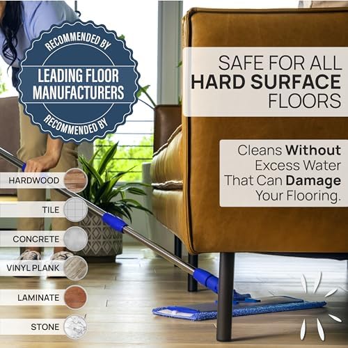 18” Pro Microfiber Hardwood Floor Mop - Cleans Floor in Seconds | Dust & Wet Mopping | Hardwood, Tile, Laminate & Vinyl with 3 Washable Pads, No Buckets Needed with Deluxe Household Mop - Image 5