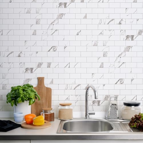 STICKGOO 10-Sheet Subway Tile Peel and Stick Backsplash, Calacatta - Image 5