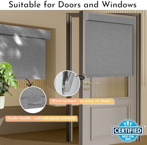 Persilux Blackout Roller Shades for Window Blinds,Cordless,Linen Fabric,Thermal Insulated Fabric UV Protection Shades for Home,Office,Bedroom,Door,Blackout-Grey,35" W X 72" H - Image 3