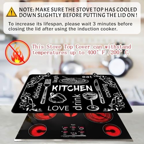 Black Stove Top Covers for Electric Stove, Mother Day Stove Cover Heat Resistant Glass Stove Top Pad, Kitchen Farm Decor Seasonal Induction Cooktop Protector Stove Top Mat Washable Oven Cover - Image 7