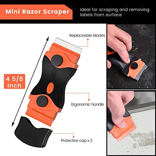DEKEones Razor Blade Scraper, 2 PCS Razor Scraper Tool for Removing Label, Registration Sticker, Tint, Grease from Windshield, Appliance, Glass (Extra 20 Metal and 10 Plastic Blades) - Image 4