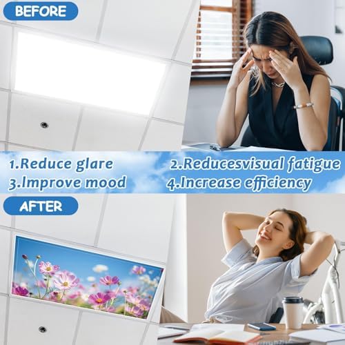 8 Pcs Fluorescent Light Covers with 80 Magnets Decorative for Classroom Ceiling Lights 4 x 2 Feet Magnetic Light Cover Filter Easy Install for Office Hospitals Drop Home Ceiling Supplies (Flower) - Image 3