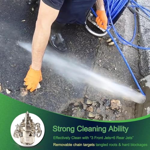 1/2 NPT Sewer Jetter Rotating Nozzle - Cutting Roots, for 2900 psi, 40L/Min (10.57GPM) Pressure Washers, Stainless Steel Drain Cleaning Tool, for Household sewers, Commercial Pipelines - Image 2