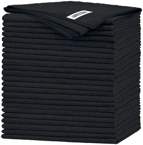 FIXSMITH Black Microfiber Cleaning Cloth -Pack of 24, Highly Absorbent Cleaning Rags, 16"X12" All Purpose Cleaning Towels for Housekeeping, Kitchen, Car, Lint Free and Reusable Microfiber Towels by FIXSMITH