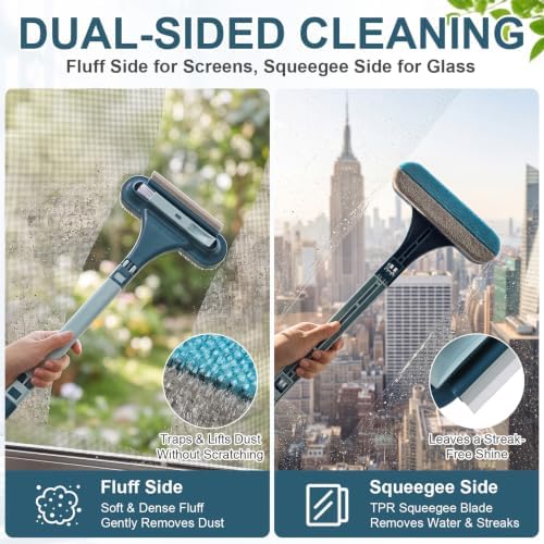 9 Pcs 3-in-1 Window Screen Cleaning Brush Set, Mesh Screen Cleaner Tool & Pet Hair Remover with Squeegee, Detachable Long Handle, Track Brush, Sponge Heads for Patio, Door, Couch, Porch Screens - Image 3
